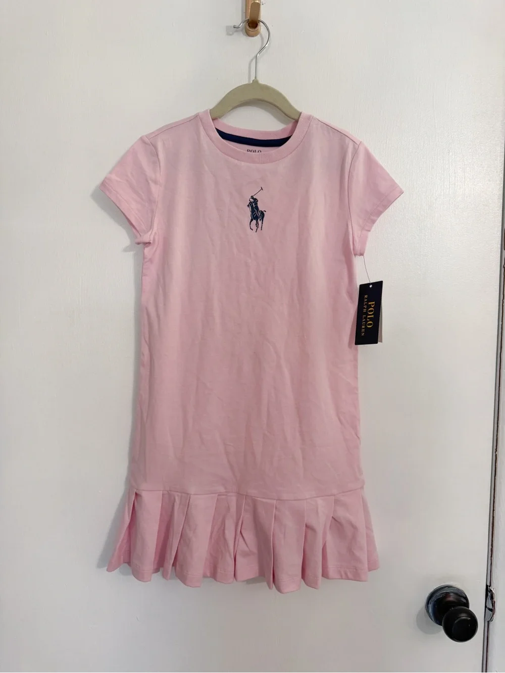 Girls Ralph Lauren Light Pink Big Pony Pleated Cotton Jersey Tee Dress size 6